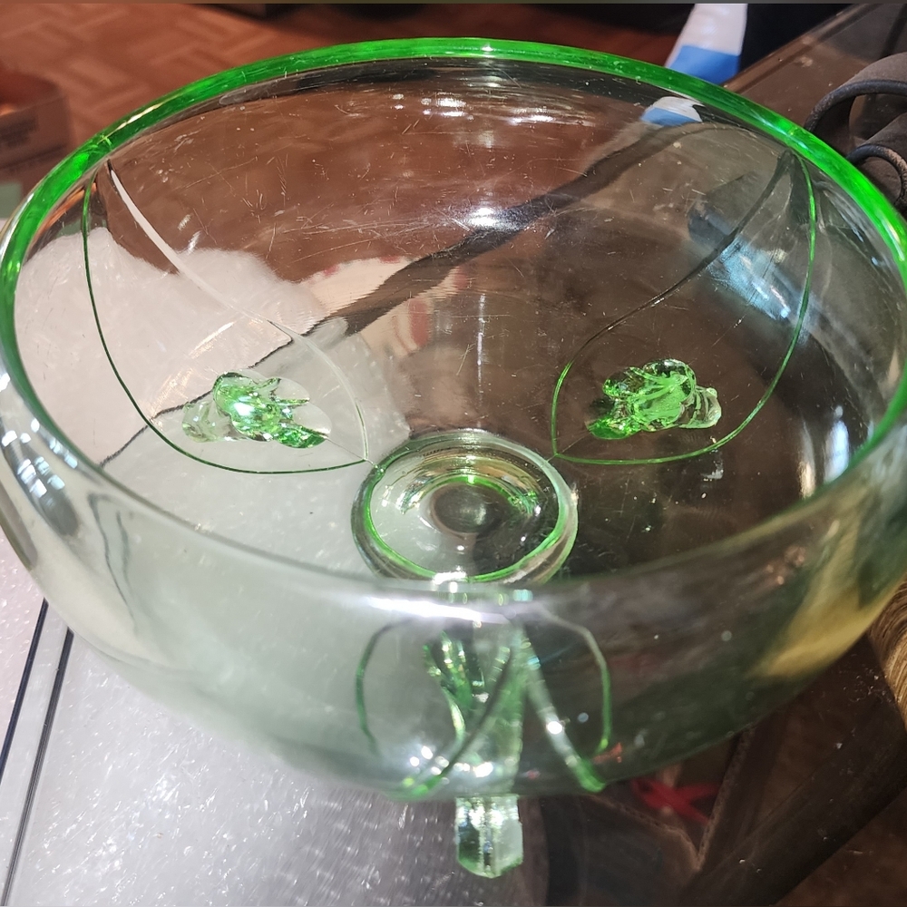 Vintage Uranium Glass Footed Bowl
